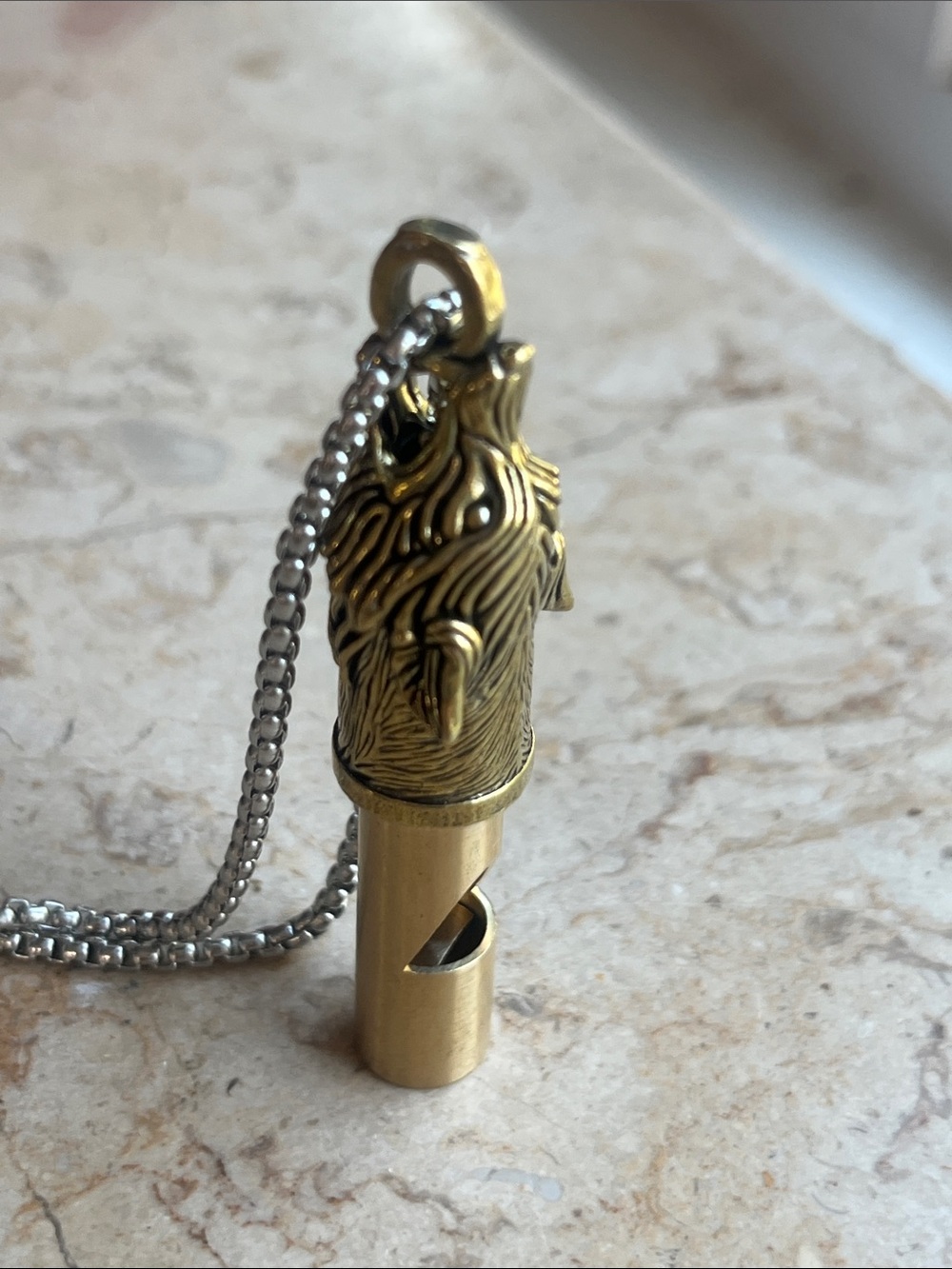 Brass Wolf Head Whistle Necklace - Home Accents